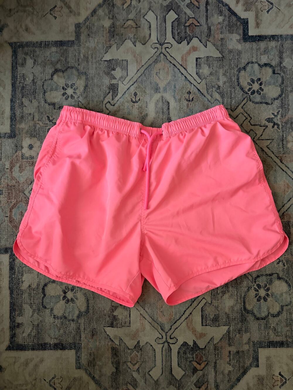 Zara Mens Neon Pink Swim Trunks XL Mesh Lined Drawstring Beach Shorts EUC